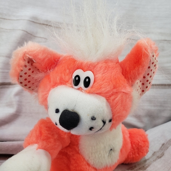 Vintage Neon Orange Mouse Pointing Flipping Bird Plush Stuffed Toy 6 Inch - Picture 2 of 9